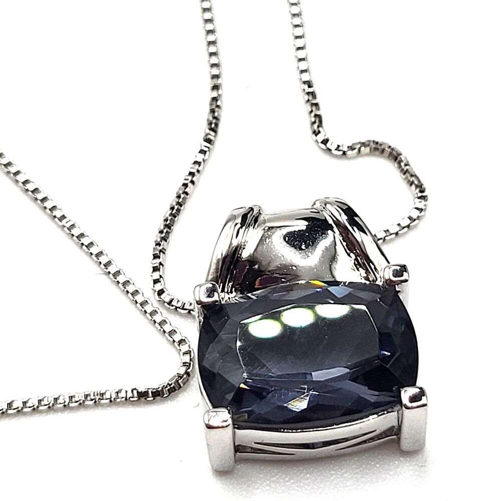 Technibond Classic Platinum Square Grey Crystal Necklace with Warranty 18in